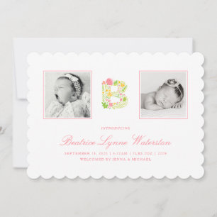 PHOTO BABY ANNOUNCEMENT   Floral Alphabet B