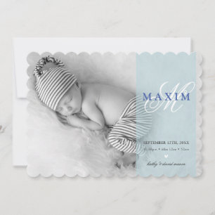 PHOTO BABY ANNOUNCEMENT initial overlay boy blue