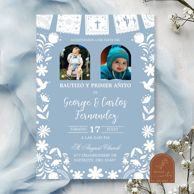Photo Baby Blue Cielito Lindo Boy Twins Baptism Invitation (Creator Uploaded)