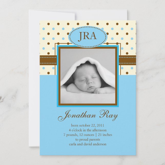 Photo Baby Boy Birth Announcement (Front)