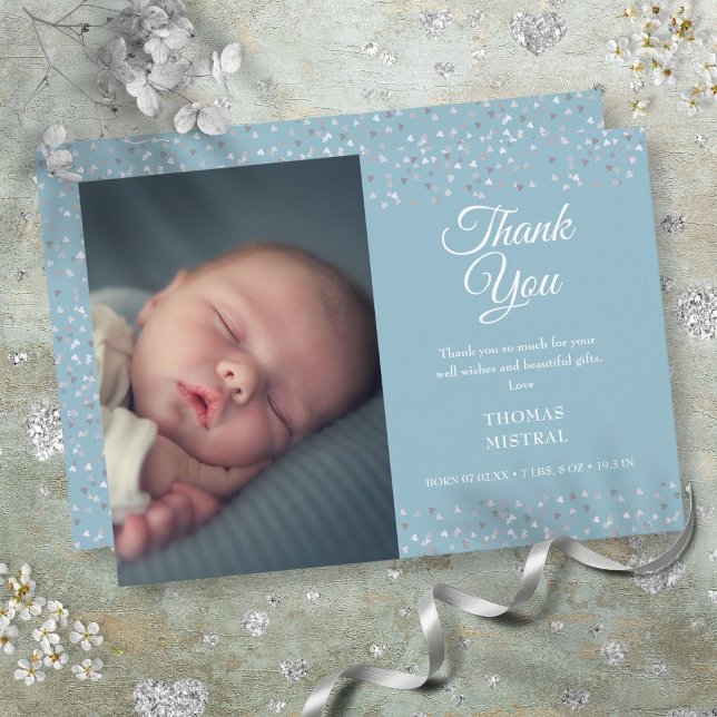 Photo Baby Boy Script Thank You Love Hearts Birth Announcement (Photo Baby Boy Script Thank You Love Hearts Birth Announcement)