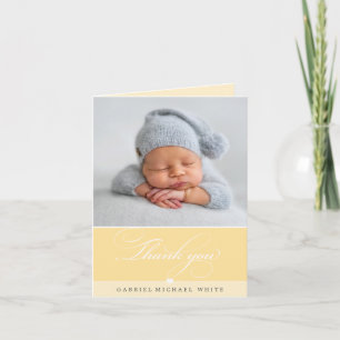 PHOTO BABY elegant fancy calligraphy yellow Thank You Card
