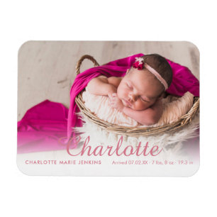 Photo Baby Girl Birth Announcement Script Name Magnet