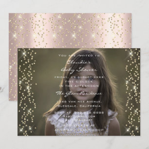 Photo Baby Girl Boy Birthday Rose Gold Confetti Invitation