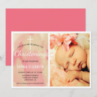 Photo Baby Girl Christening, Watercolor Pink