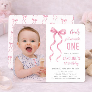Photo Baby Girl First Birthday Party Invitation