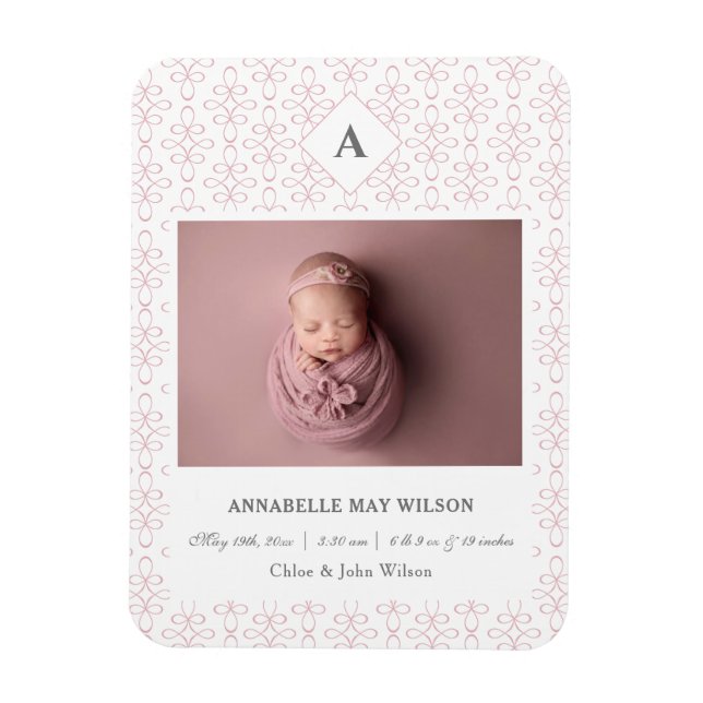 Photo Baby Girl Name Birth Announcement Magnet (Vertical)