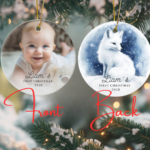 Photo Baby's First Christmas - Cute Snowfox Ceramic Tree Decoration