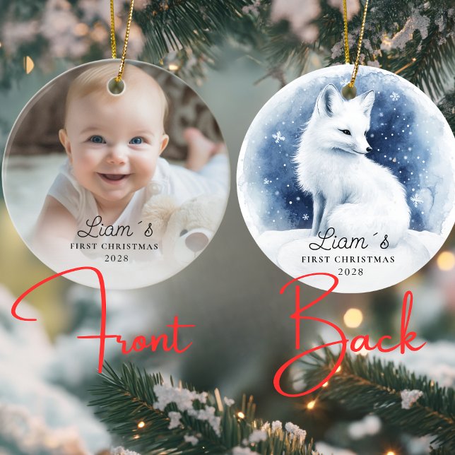 Photo Baby's First Christmas - Cute Snowfox  Ceramic Tree Decoration (Creator Uploaded)