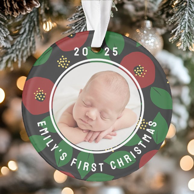 Photo Baby's First Christmas Floral Ornament (Photo Baby's First Christmas Floral Ornament)