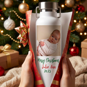 Photo Baby's First Christmas Personalise Water Bottle