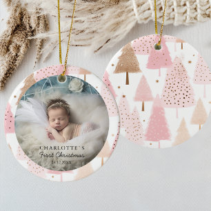 Photo Baby's First Christmas - Pink Christmas Tree Ceramic Tree Decoration