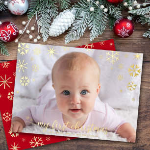 Photo Baby's First Christmas Snowflakes Real Gold