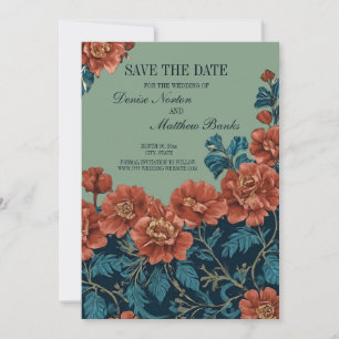 Photo Back Navy and Basil Green Floral Save The Date