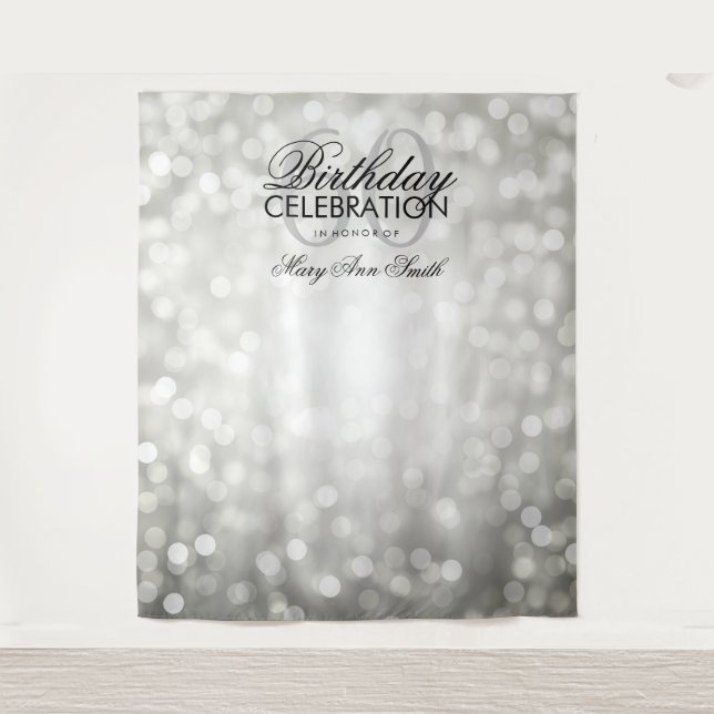 Photo Backdrop 60th Birthday Silver Glitter Lights Tapestry (Front)