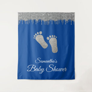 Photo Backdrop Baby Shower Feet Silver Glitter Tapestry