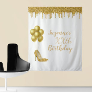 Photo Backdrop Custom Birthday Party Gold Glitter Tapestry