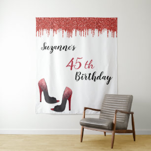 Photo Backdrop Custom Birthday Party Red Glitter Tapestry
