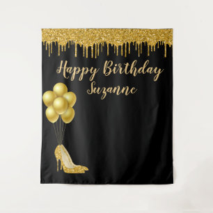 Photo Backdrop Happy Birthday Party Gold Glitter Tapestry