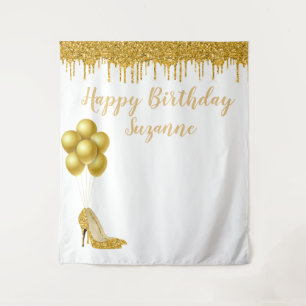 Photo Backdrop Happy Birthday Party Gold Glitter Tapestry