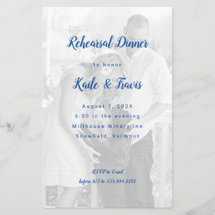 Photo Background Navy Blue Rehearsal Dinner Invite Flyer