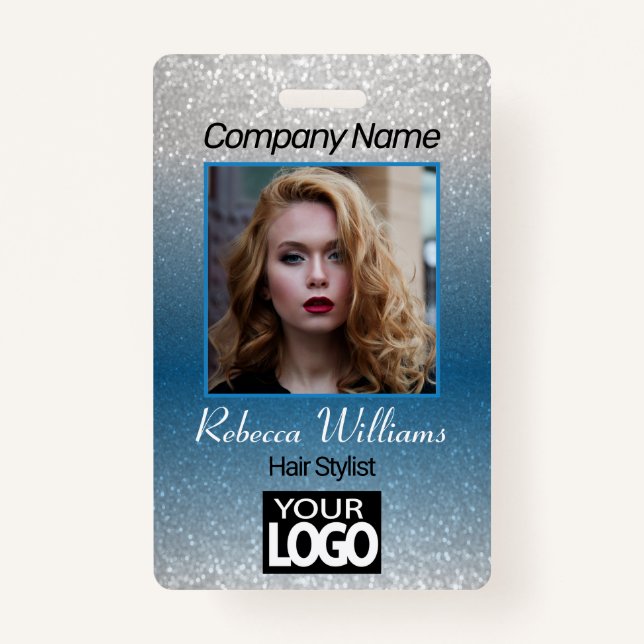 Photo Badge - Dark Blue with Faux Glitter ID Badge (Front)