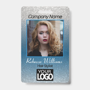 Photo Badge - Dark Blue with Faux Glitter ID Badge