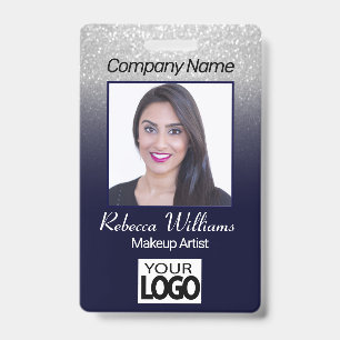 Photo Badge - Navy Blue with Faux Glitter ID Badge