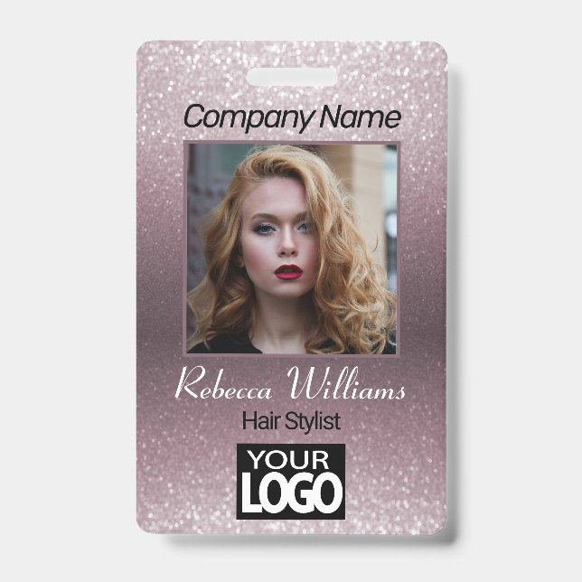 Photo Badge - Rose Gold with Faux Glitter ID Badge (Front)