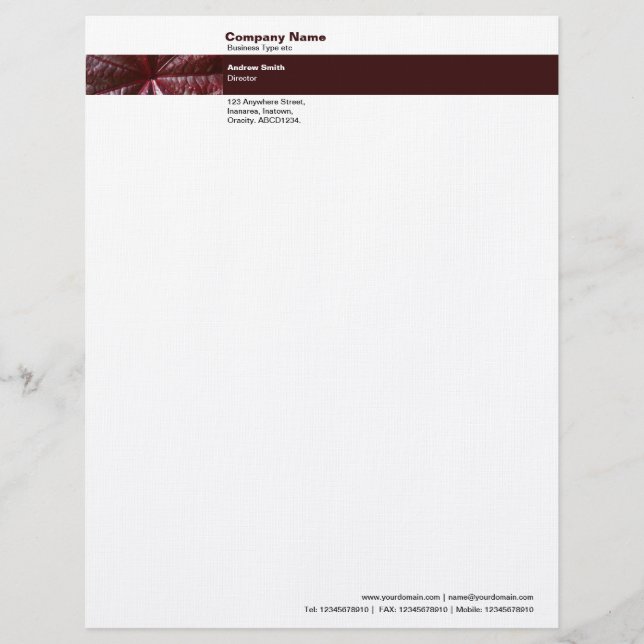 Photo Band - Leaf Design Personalised Letterhead (Front)