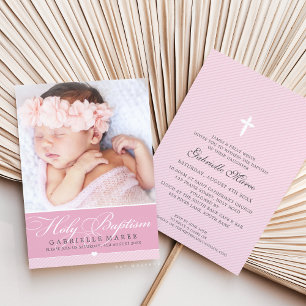PHOTO BAPTISM elegant calligraphy sweet girl pink Invitation