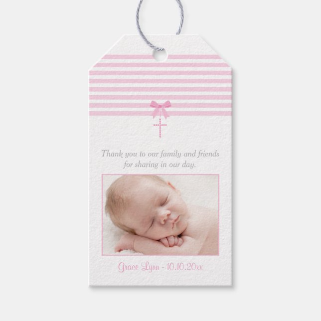 Photo Baptism Favour Gift Tag | Pink (Front)