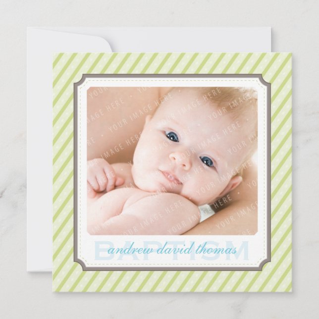PHOTO BAPTISM INVITES :: candystripes 4SQ (Front)