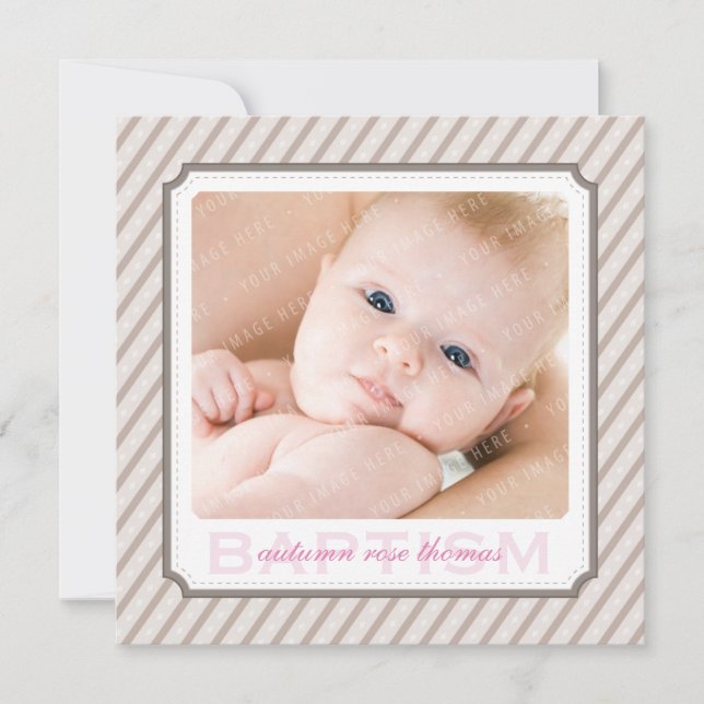 PHOTO BAPTISM INVITES :: candystripes 7SQ (Front)