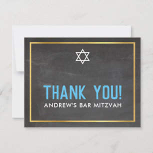 PHOTO BAR MITZVAH smart bold thank you grey aqua Card