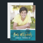 PHOTO BAR MITZVAH teal blue watercolor gold type Invitation<br><div class="desc">by kat massard >>> kat@simplysweetPAPERIE.com <<< A trendy invitation design for your child's BAR MITZVAH Setup as a template it is simple for you to add your own details, or hit the customise button and you can add or change text, fonts, sizes etc TIP :: 1. To change/move graphics /...</div>