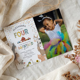 Photo Barnyard 4th Birthday Invitation
