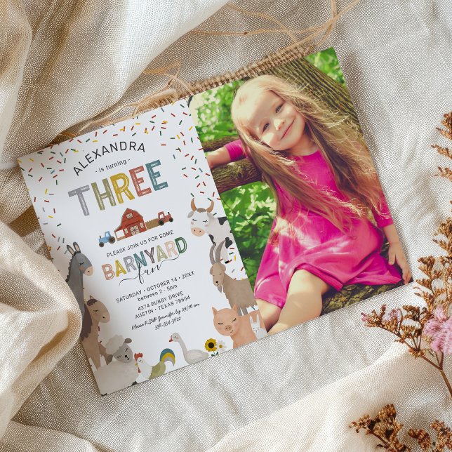 Photo Barnyard Farm 3rd Birthday Invitation (Creator Uploaded)