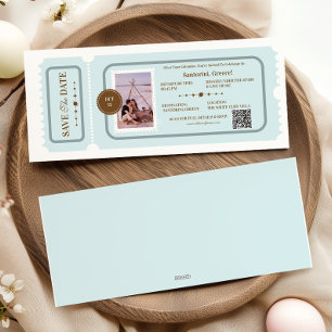 Photo BDusty Blue Boarding Pass Cosmic Wedding  Holiday Card