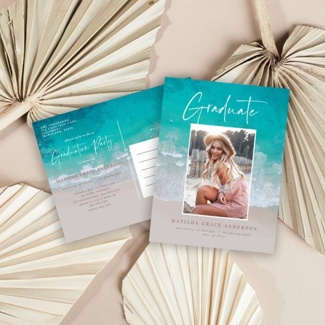 Photo beach ocean graduation announcement party (Creator Uploaded)