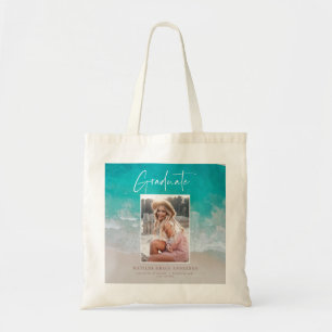 Photo beach ocean graduation tote bag