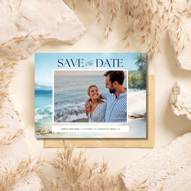 Photo Beach Wedding Budget Save the Date Postcard (Photo Beach Wedding Budget Save the Date)
