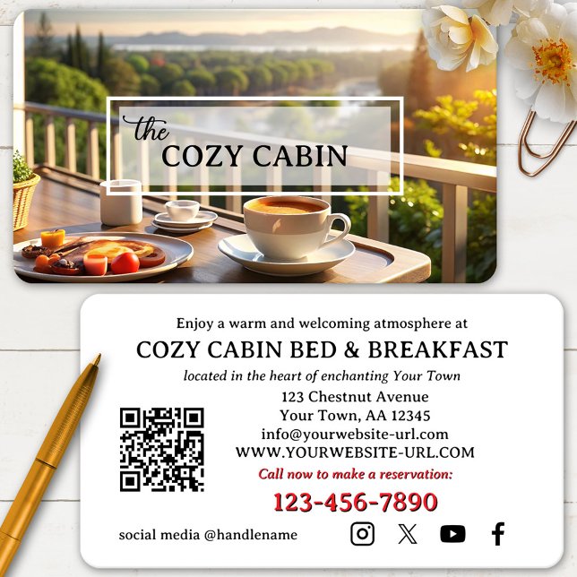 Photo Bed and Breakfast Business Card (Bed and breakfast business card featuring your custom photo with an elegant transparent overlay)