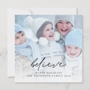 Photo Believe Script Name Christmas Happy Holiday Card