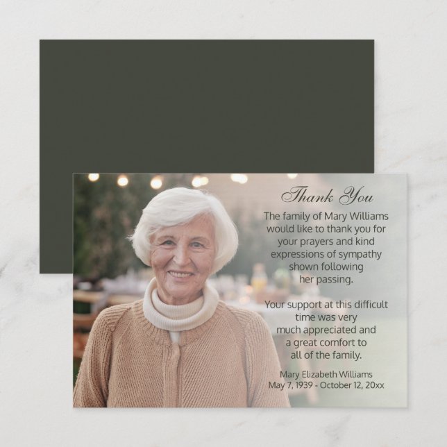 Photo Bereavement Funeral Thank You Card (Front/Back)