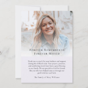 Photo Bereavement Sympathy Funeral Memorial Purple Thank You Card