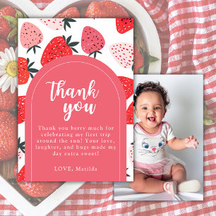 Photo Berry First Birthday 1st Strawberry Arch  Thank You Card