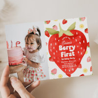 Photo Berry First Birthday Invitations