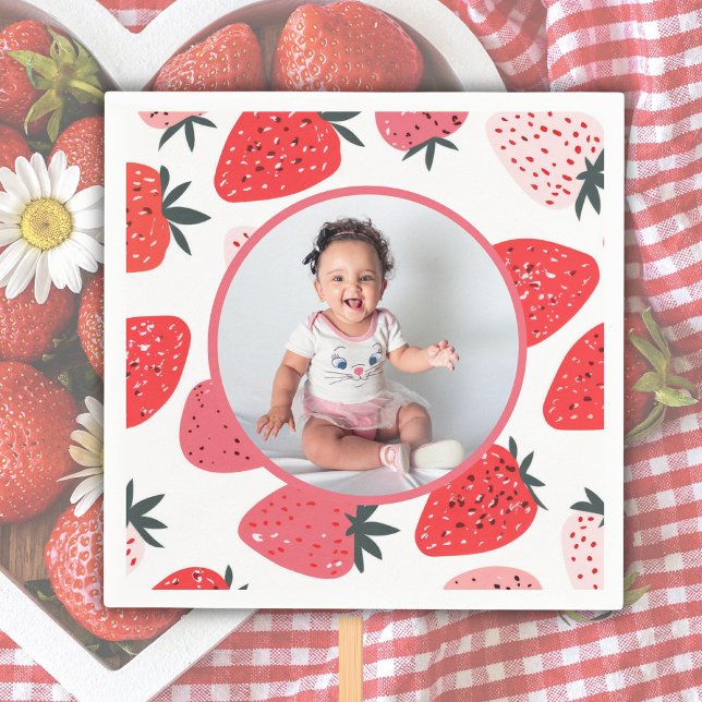 Photo Berry First Strawberry Birthday Party Napkin (Creator Uploaded)