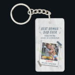 Photo Best Bonus Dad Ever Fathers Day Birthday Key Ring<br><div class="desc">Cute Father's Day card for all the stepdads and bonus dads out there who have adopted their kids or are stepdads. It is modern with a scrunch up paper background effect on the front with doodles and washy tapes holding up the polaroid photo Customise this card with a photo and...</div>